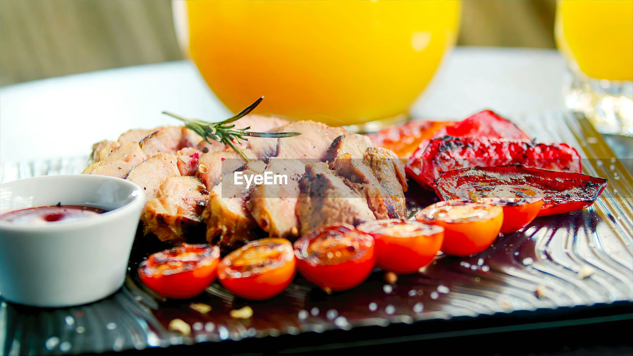 food and drink, food, healthy eating, meal, freshness, fruit, dish, wellbeing, no people, drink, meat, vegetable, seafood, plate, refreshment, indoors, animal, table, cuisine, dinner, produce, selective focus, barbecue, close-up, tomato, grilled, gourmet, juice