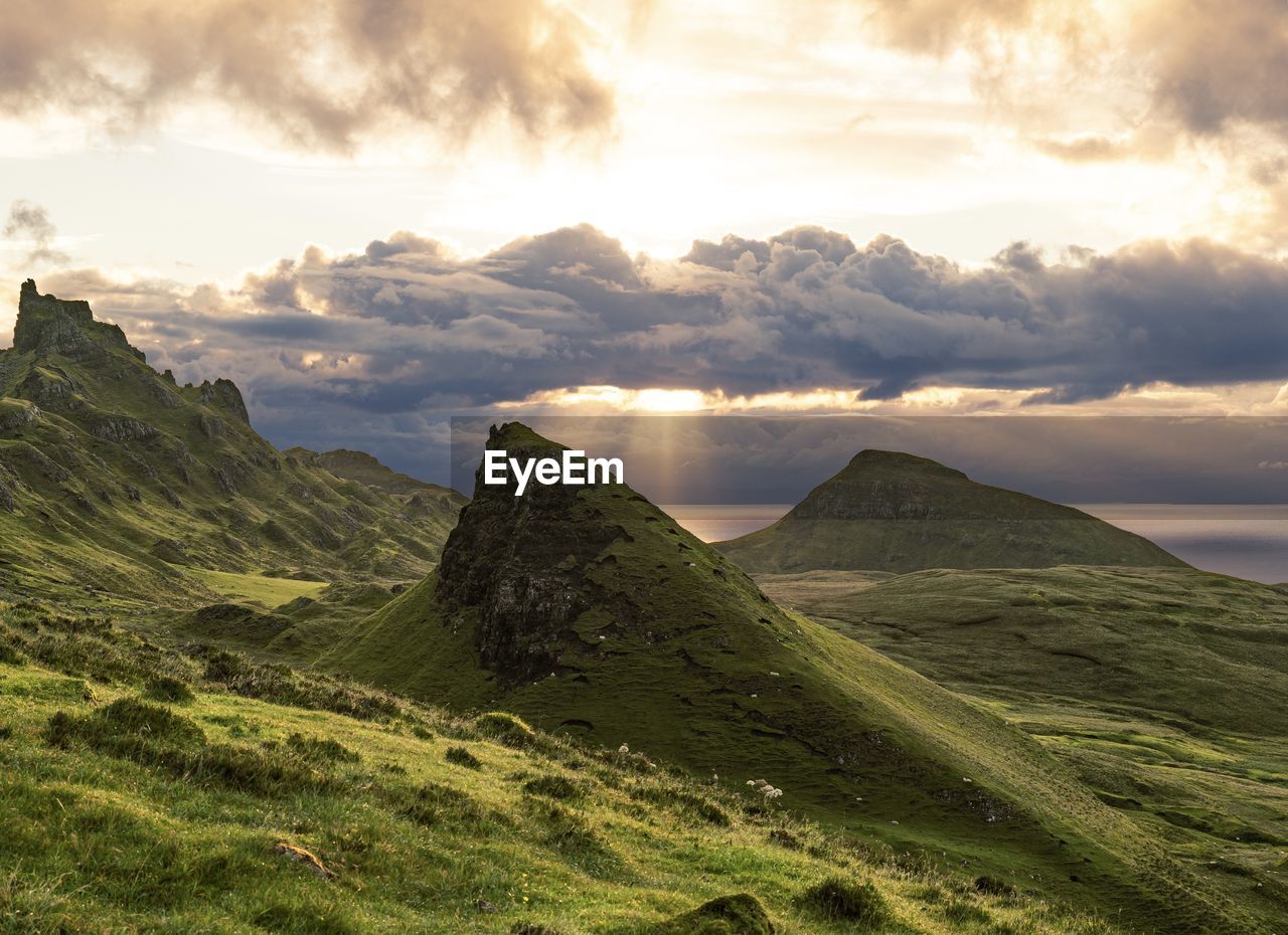 Trotternish ridge lit up by the sun in the morning
