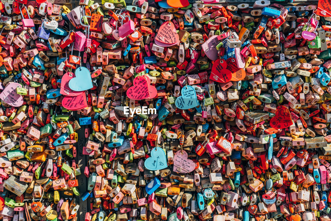 Full frame shot of colorful padlocks