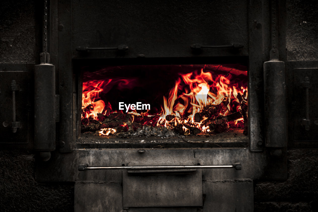 Fire in wood burning stove