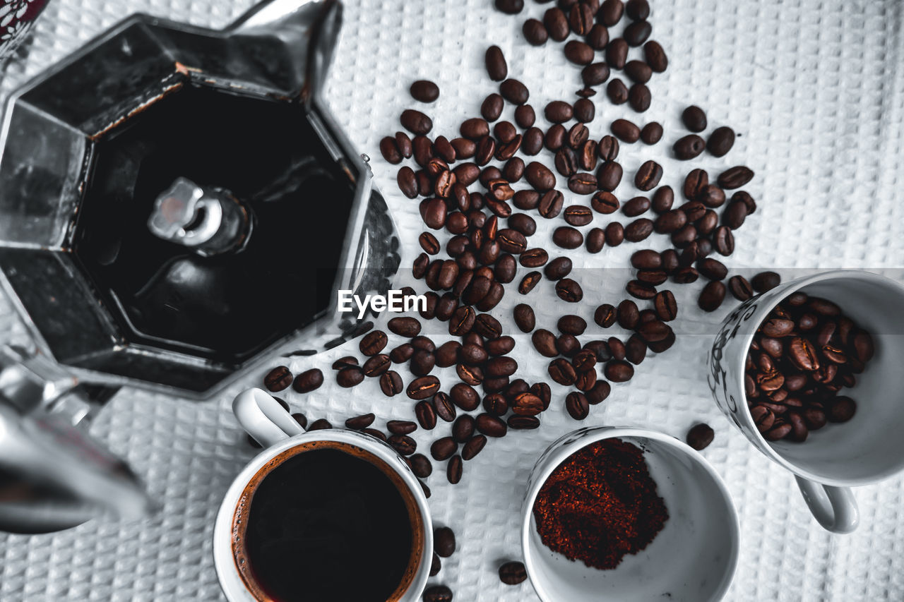 High angle view of coffee on table