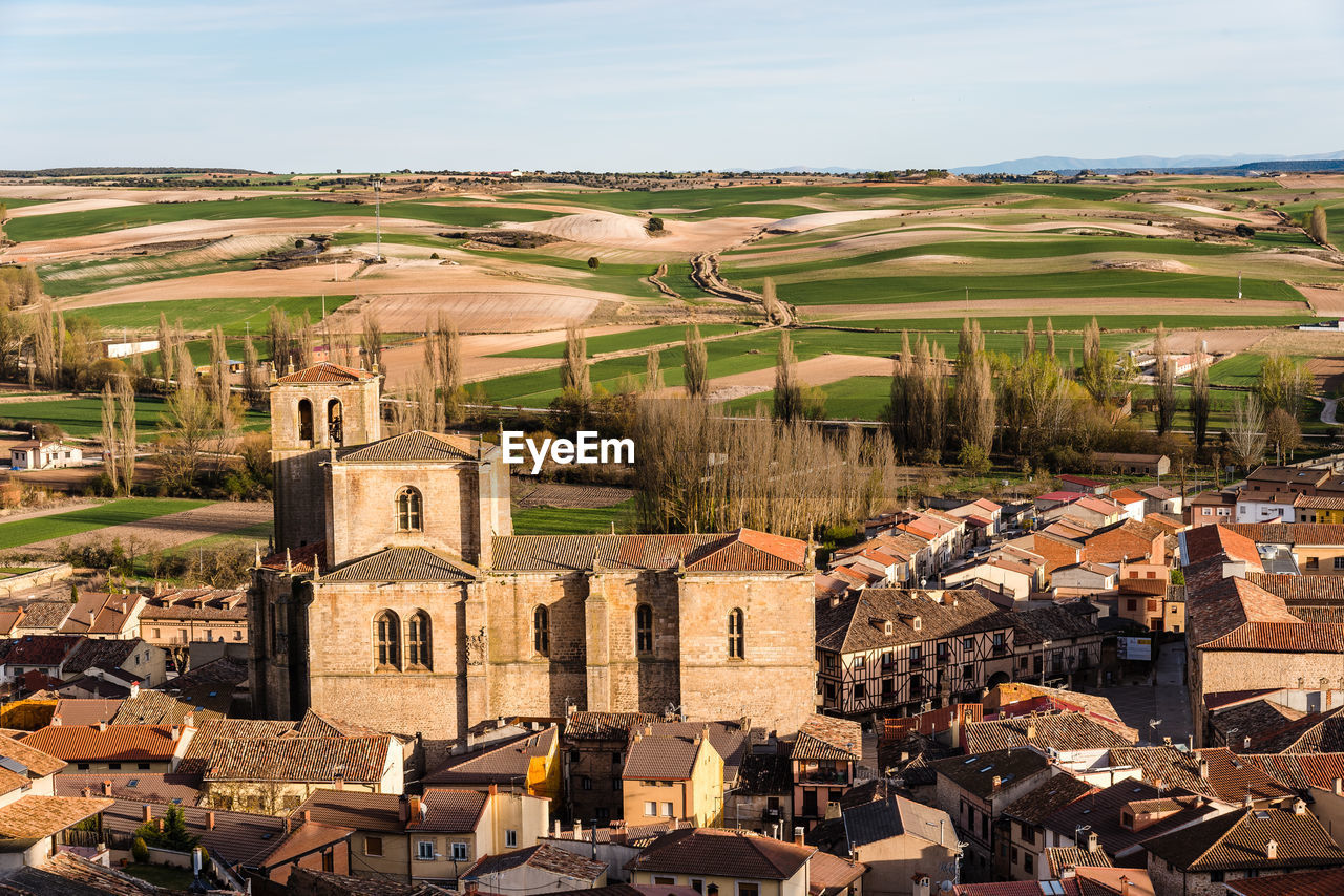 Panoramic view of an old castilian medieval town. penaranda de duero, spain
