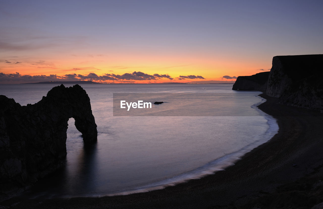 SCENIC VIEW OF BEACH DURING SUNSET