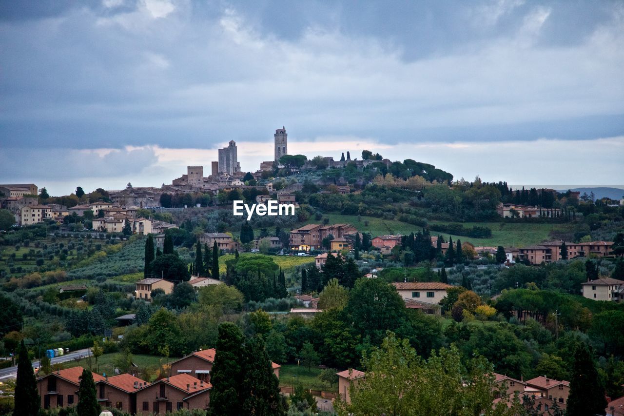 High angle view of townscape against sky