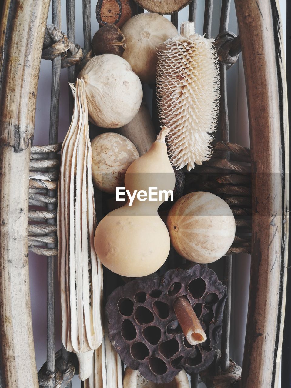 Close-up of dried plants in basket