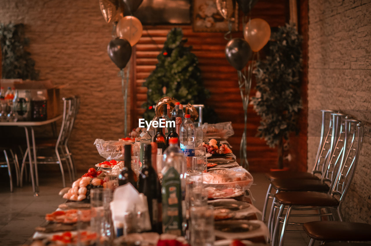 Place setting on table at restaurant