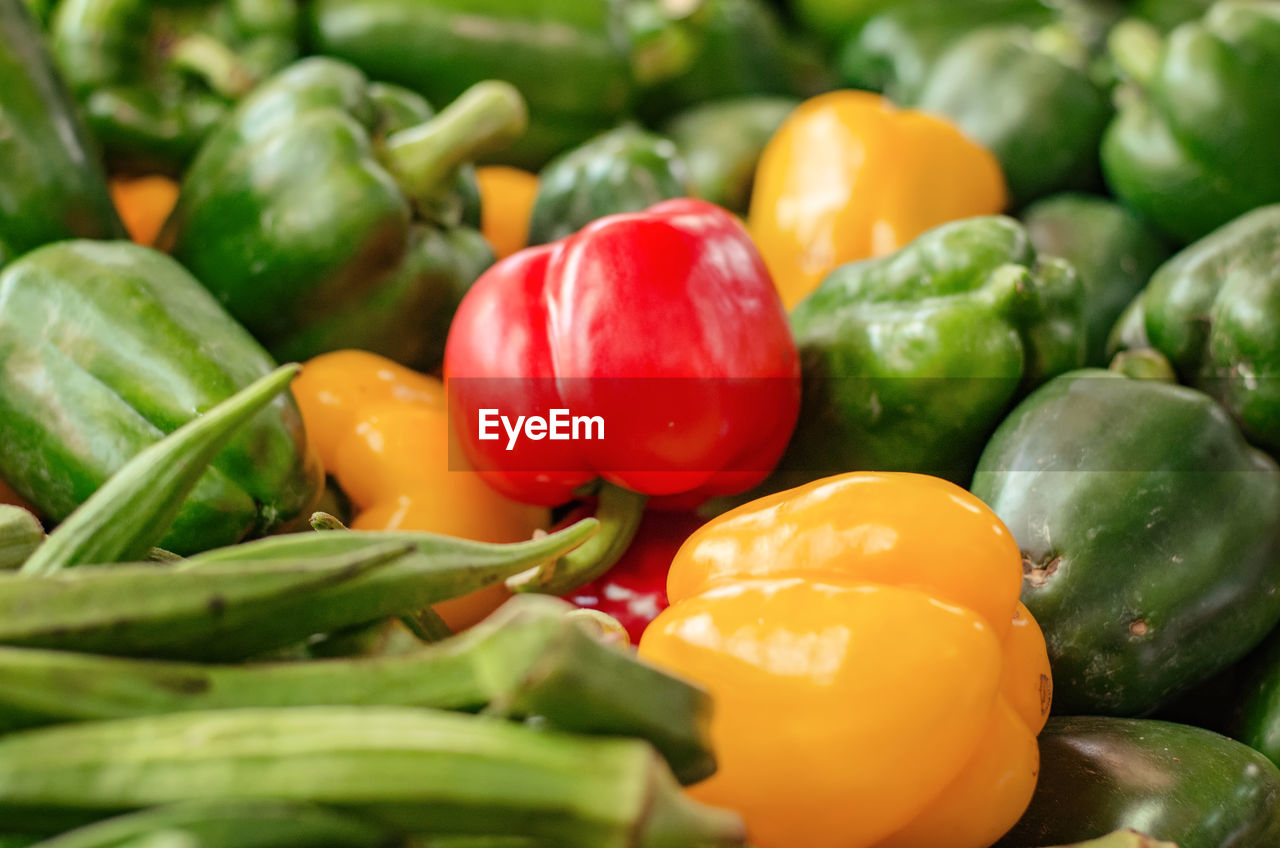 Close-up of multi colored bell peppers