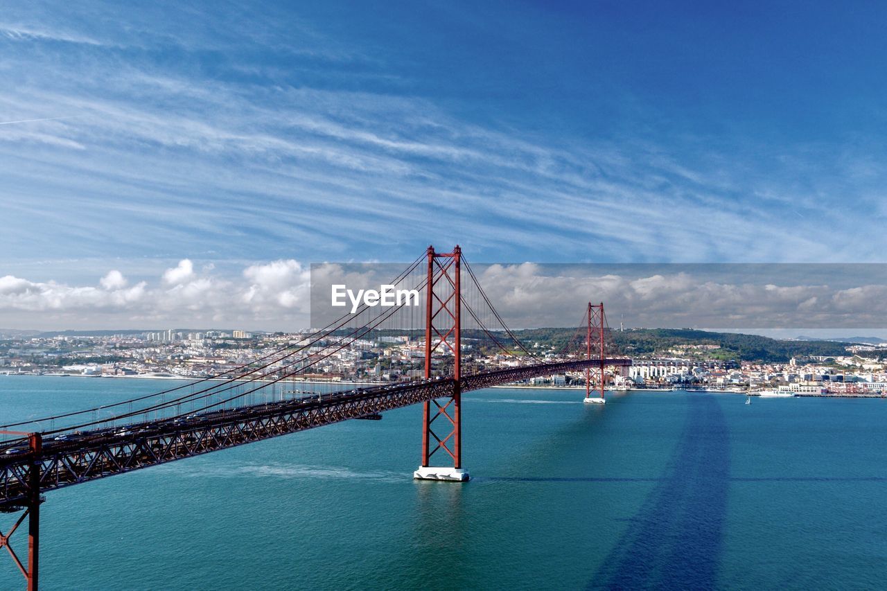 View of suspension bridge over sea