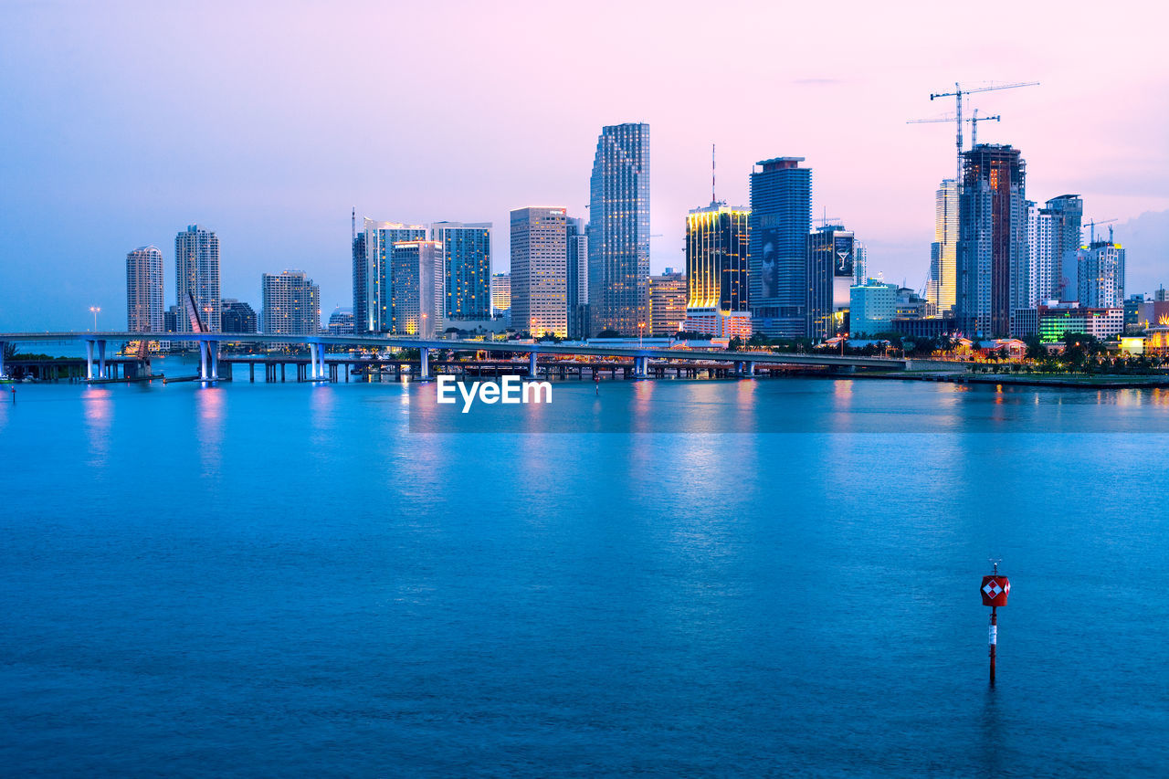 Miami, florida, united states - skyline of downtown miami at dusk.