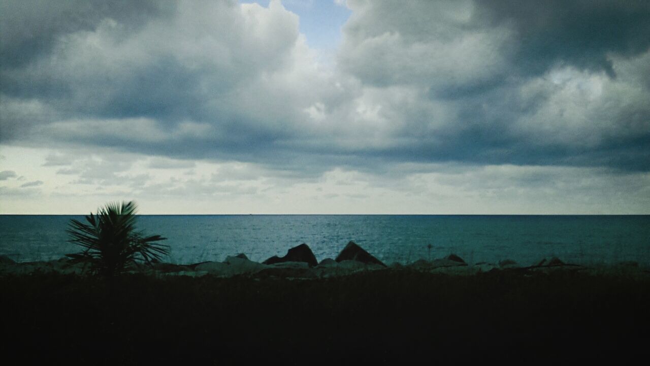 Scenic view of sea against cloudy sky