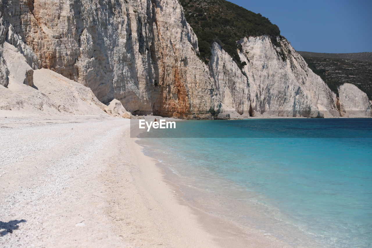 Scenic view of sea and mountains against sky