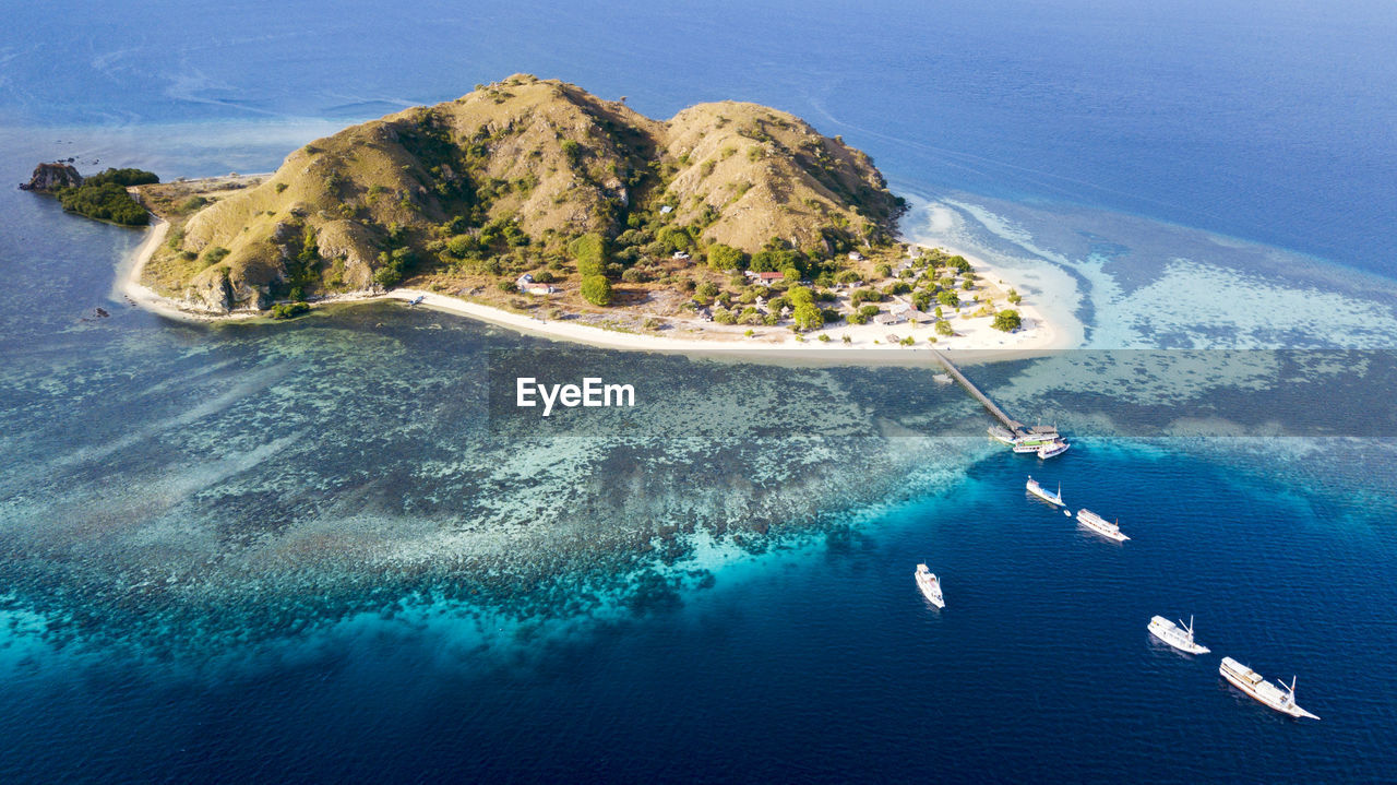 High angle view of sea and mountains