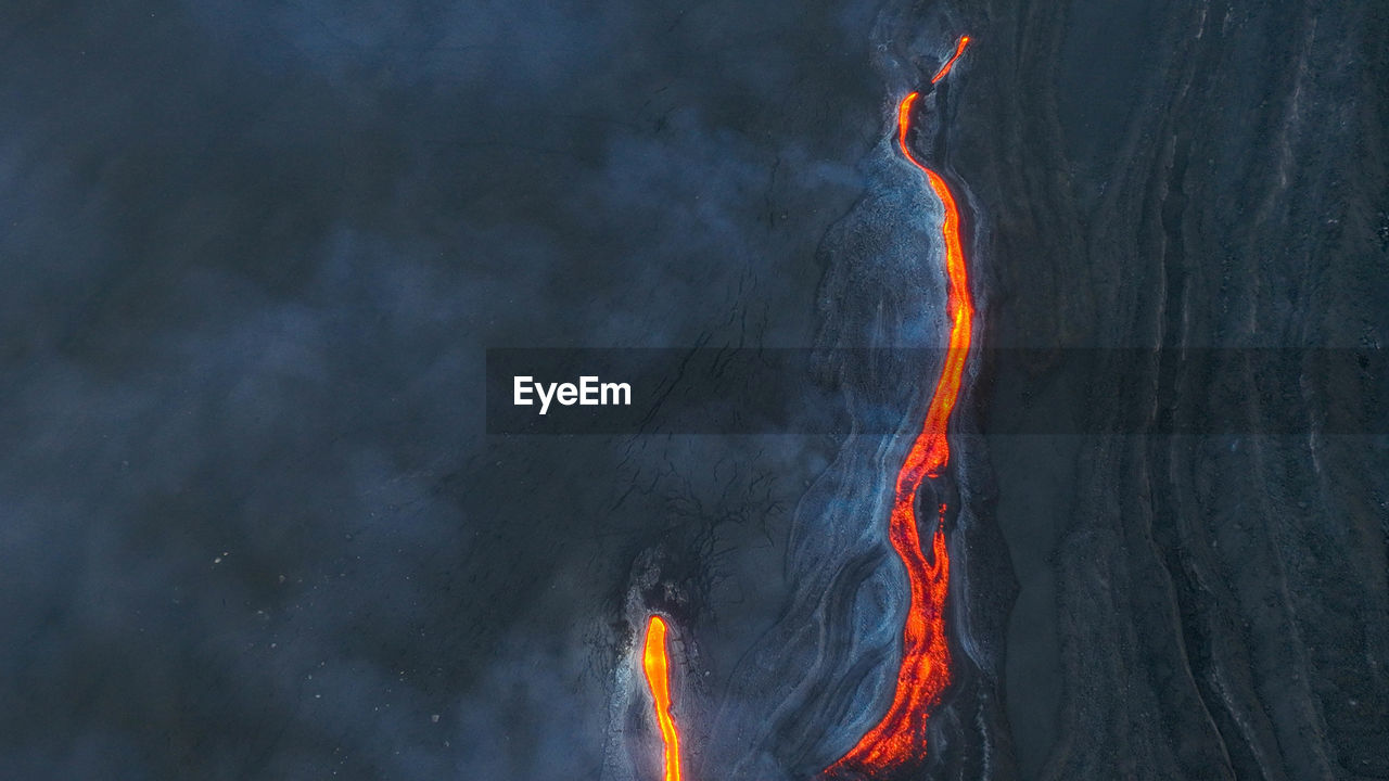 Lava flow on the erupting volcano etna -sicily,  view from above