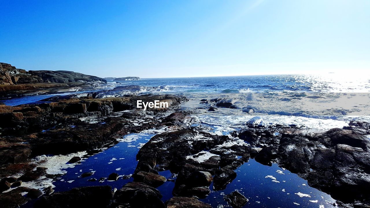 PANORAMIC VIEW OF SEA AGAINST CLEAR SKY