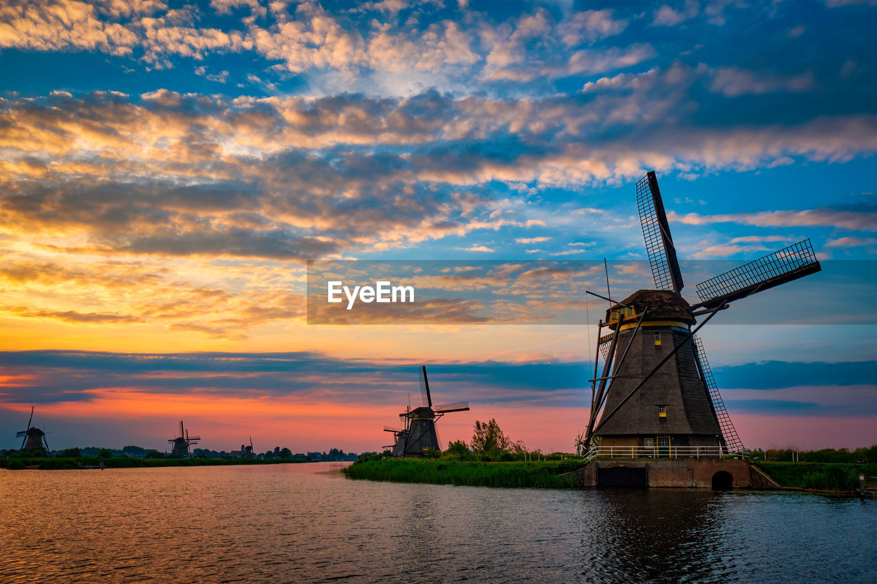 Windmills at kinderdijk in holland. netherlands