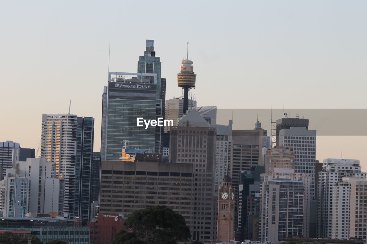 SKYSCRAPERS IN CITY AGAINST CLEAR SKY