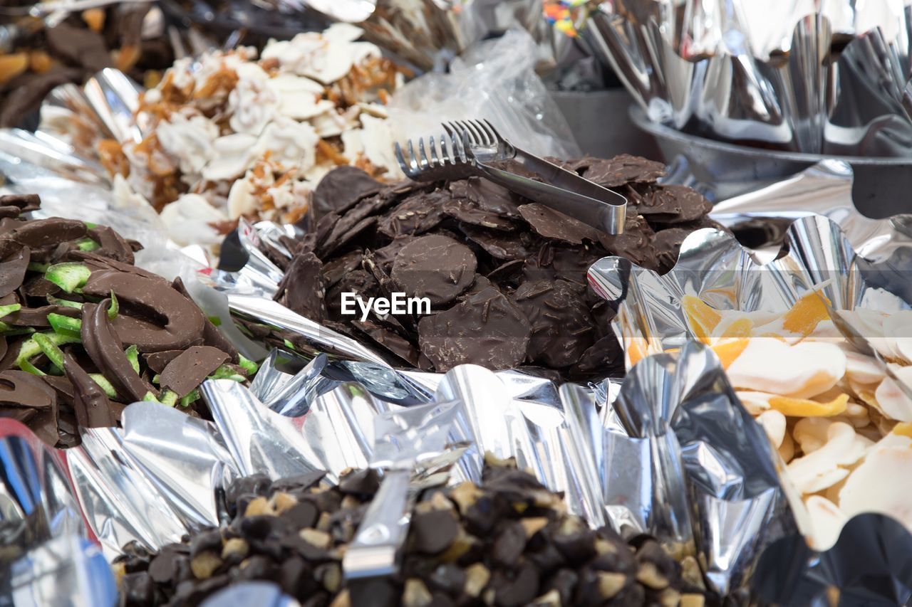 HIGH ANGLE VIEW OF CHOCOLATE IN TRAY