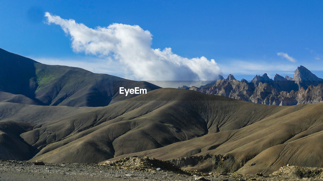 Panoramic view of snowcapped mountains against sky