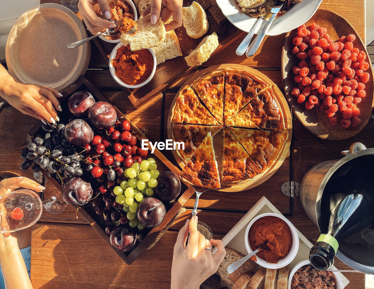 high angle view of various food on table