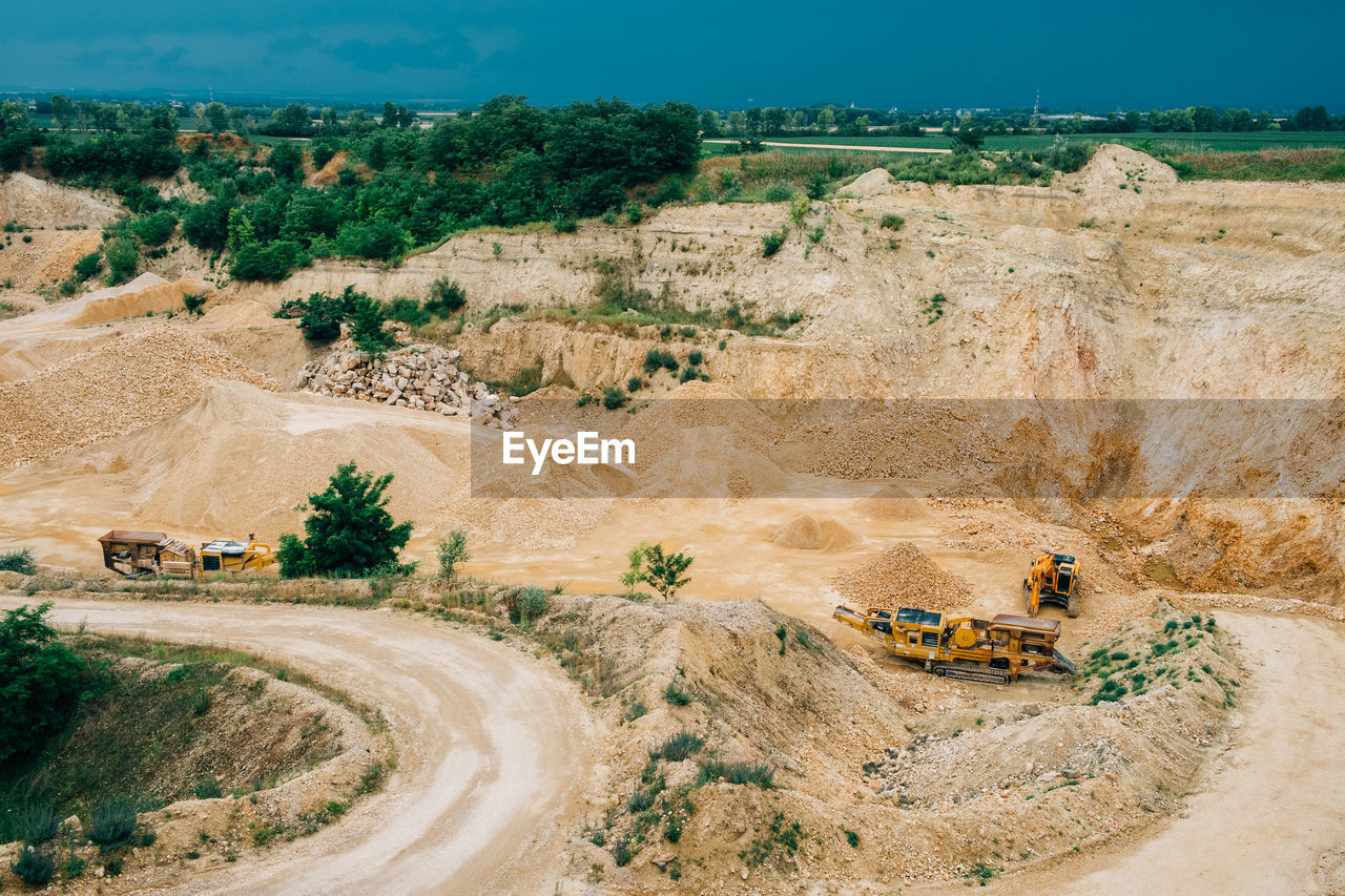 High angle view of construction machinery at site