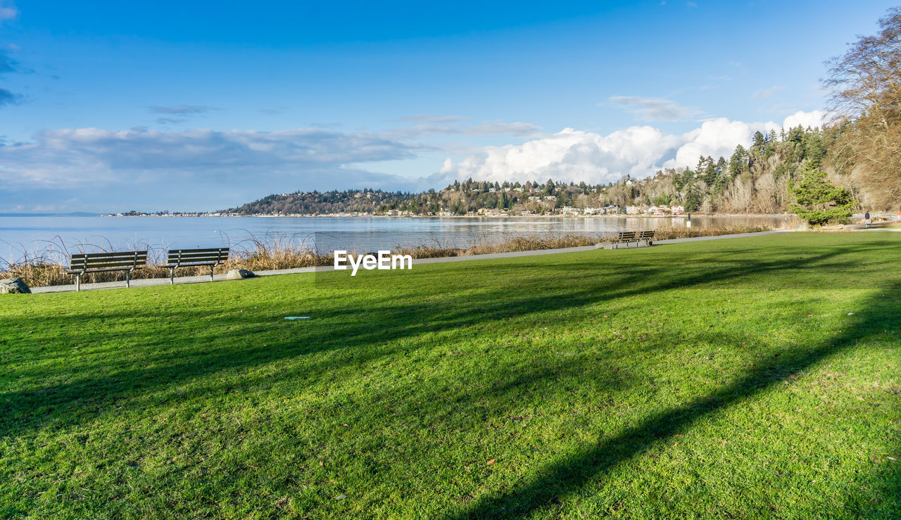 A view of the west seattle shoreline from lincoln park.