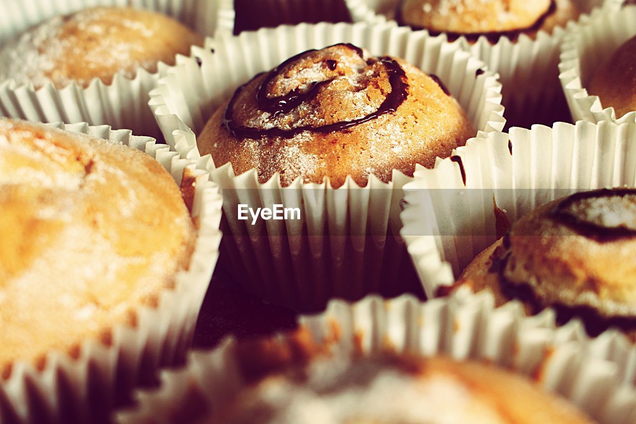 Full frame shot of cupcakes on table