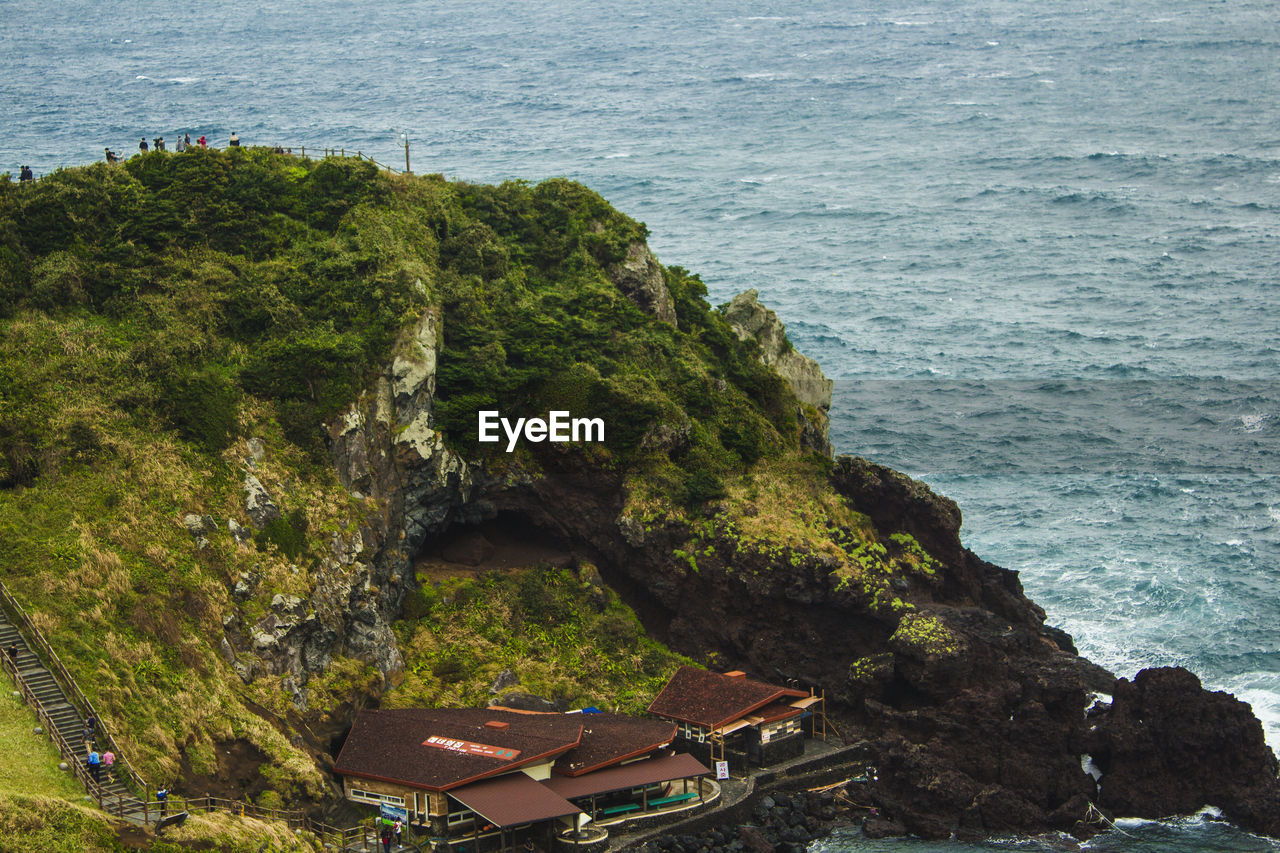 High angle view of rocks on beach