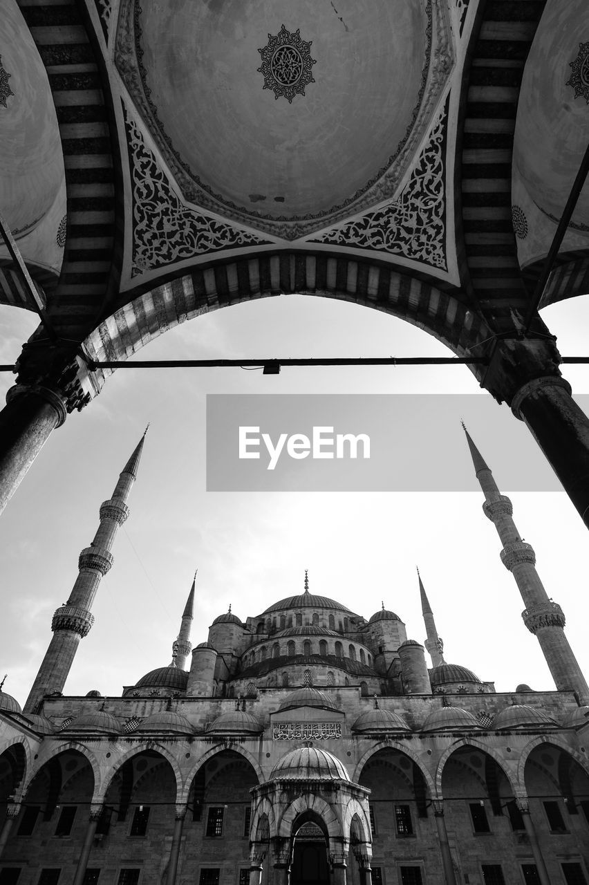 Low angle view of blue mosque against clear sky