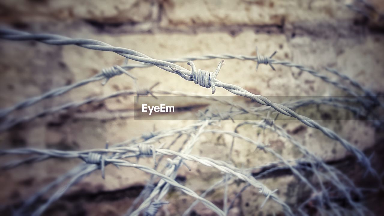 CLOSE-UP OF BARBED WIRE FENCE