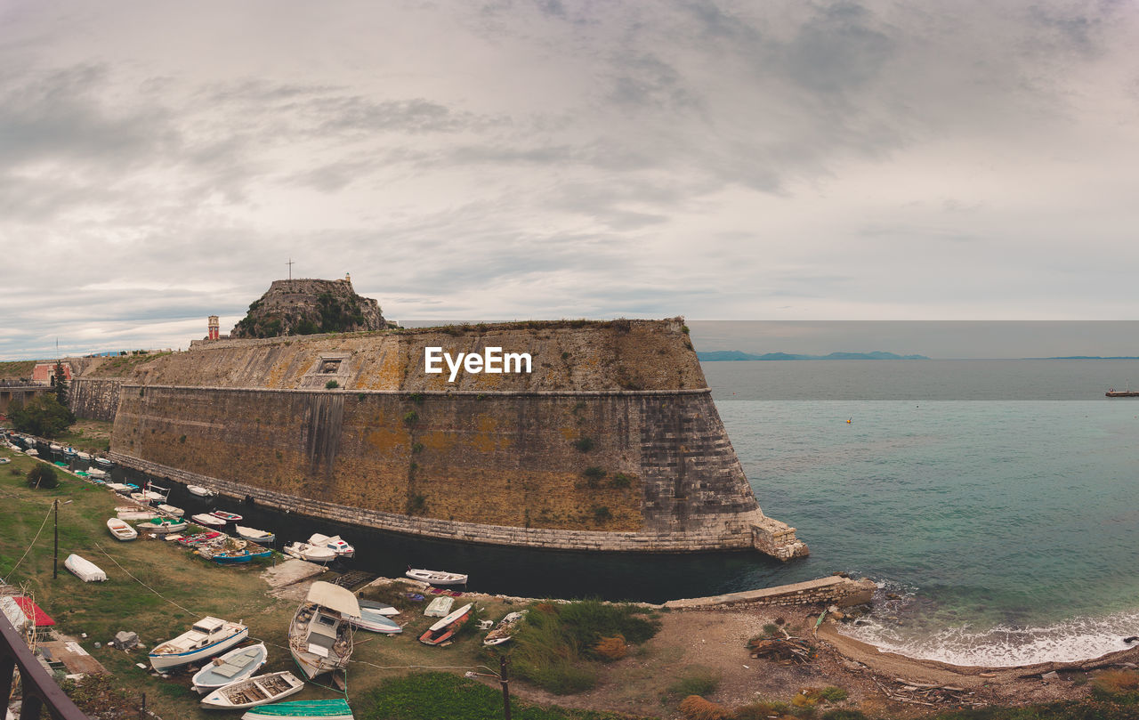 Panorama of ramparts of the venetian old fortress of corfu, corfu island, greece