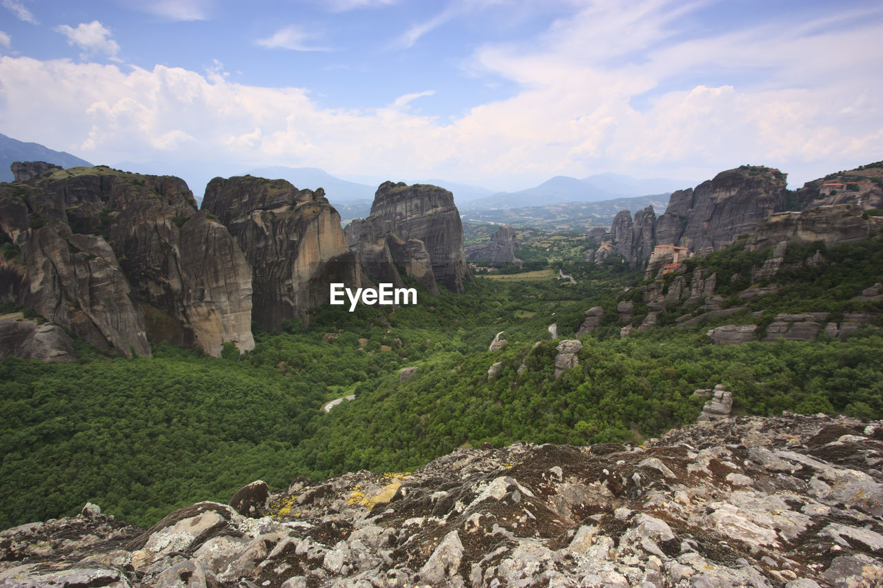 Rock formations on landscape against sky