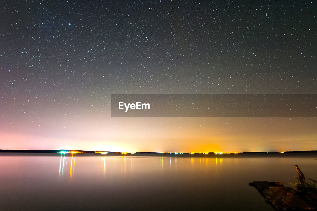 SCENIC VIEW OF LAKE AGAINST STAR FIELD AGAINST SKY