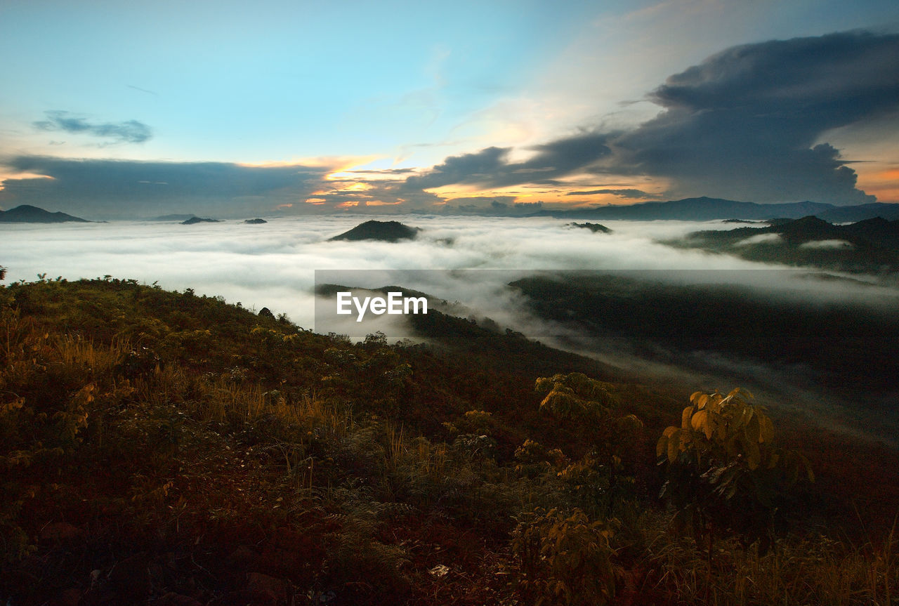 Scenic view of landscape against sky during sunset