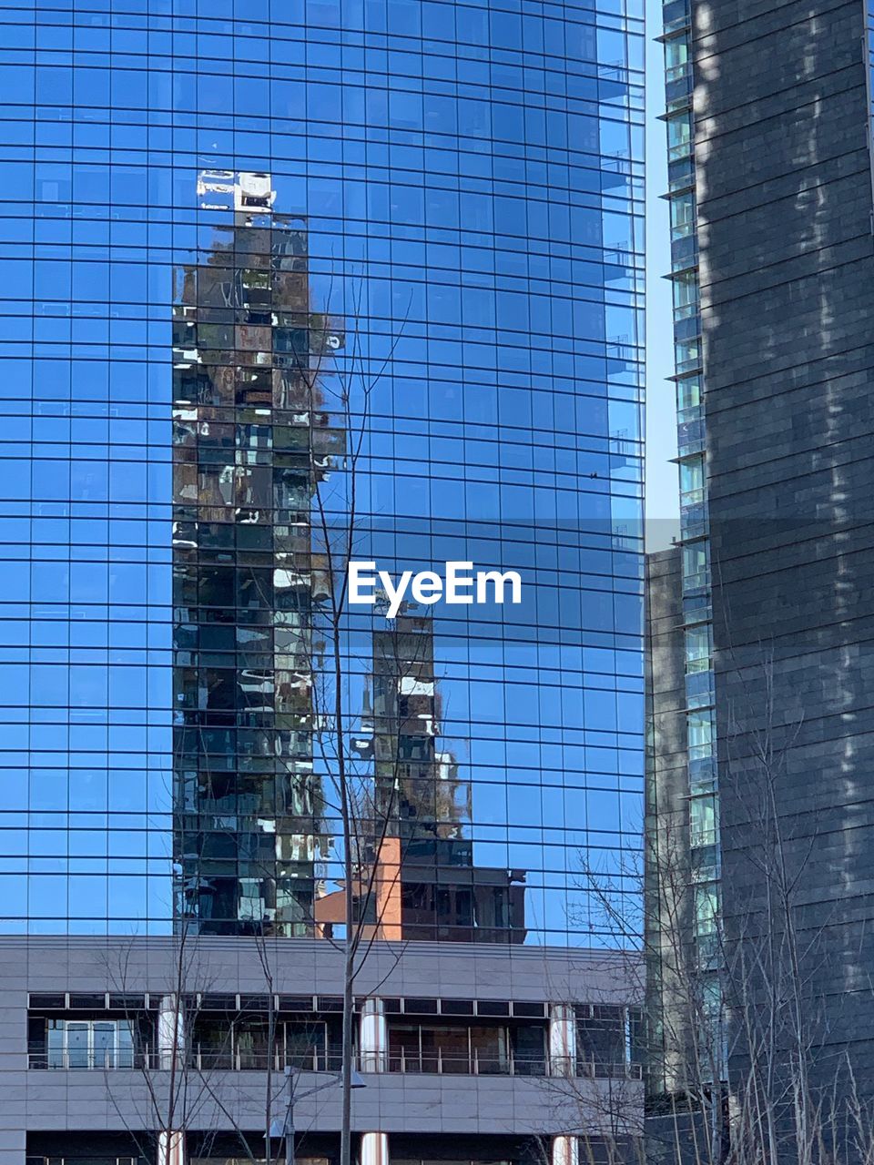 Exterior of modern building with reflection