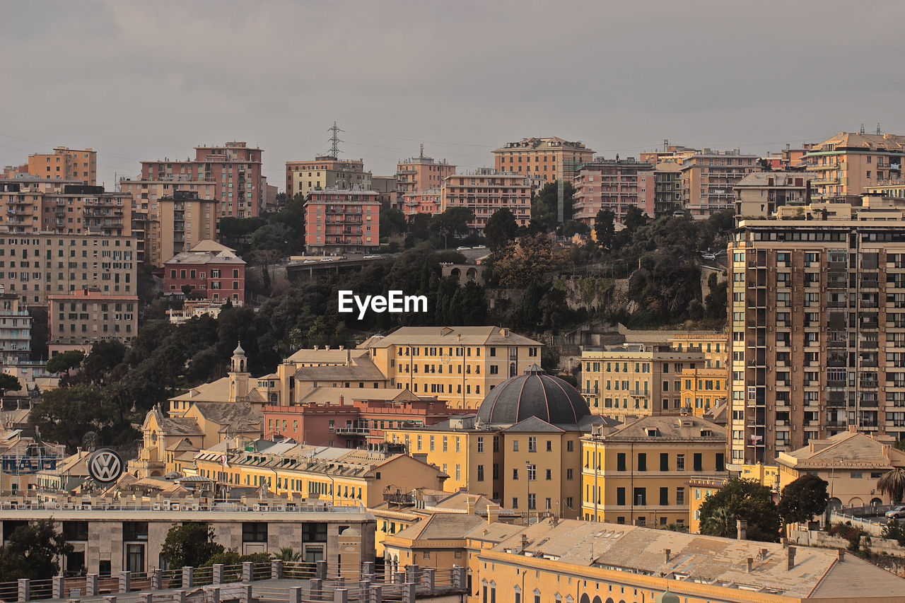 High angle view of buildings in city