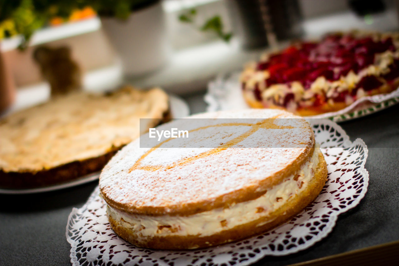 Close-up of cake in plate on table