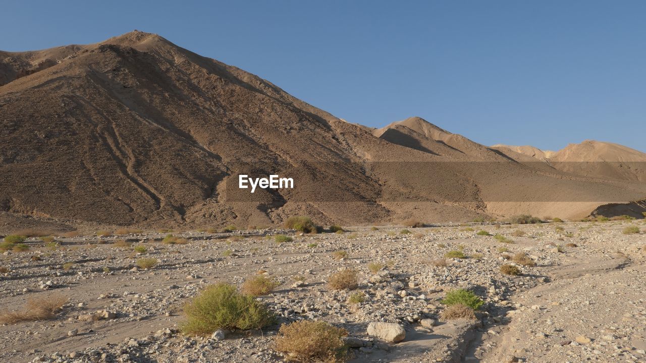 Scenic view of arid landscape against clear sky