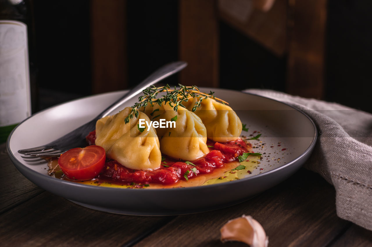 close-up of food served in plate on table