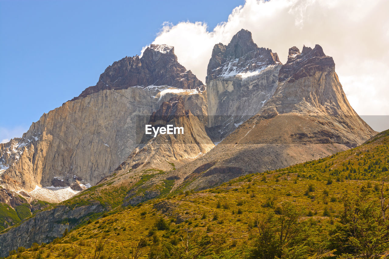 Dramatic peaks called cuernos del paine  in torres del paine national park in patagonian chile.