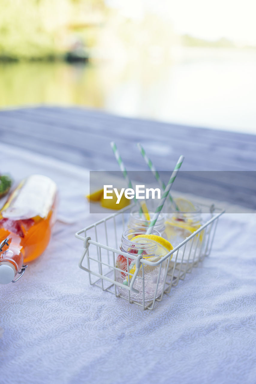 high angle view of shopping cart on table