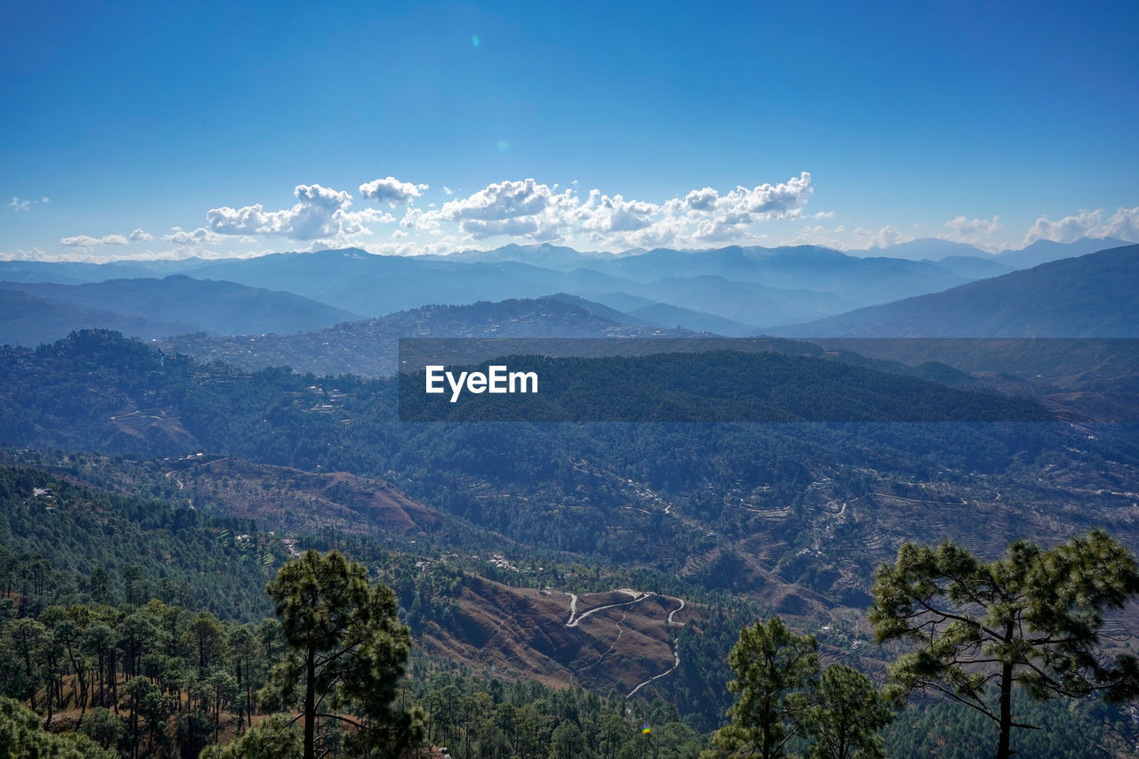 Landscape of a mountain range clicked from a height, layers of mountains.