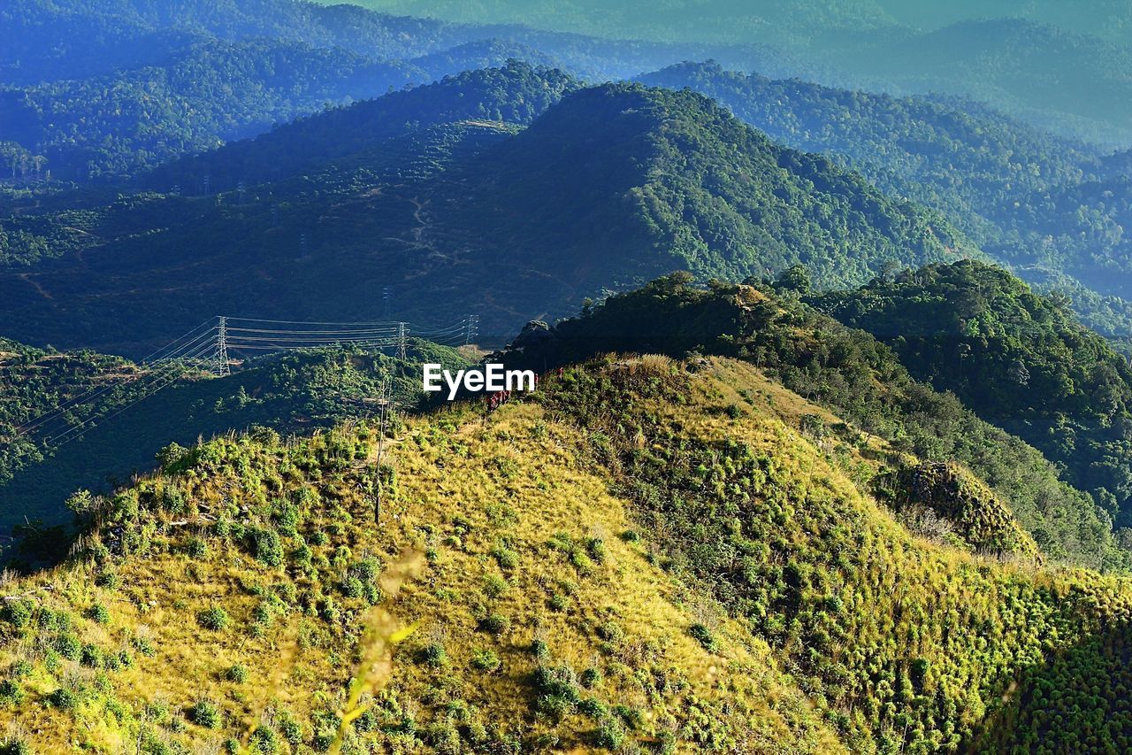 High angle view of land and mountains