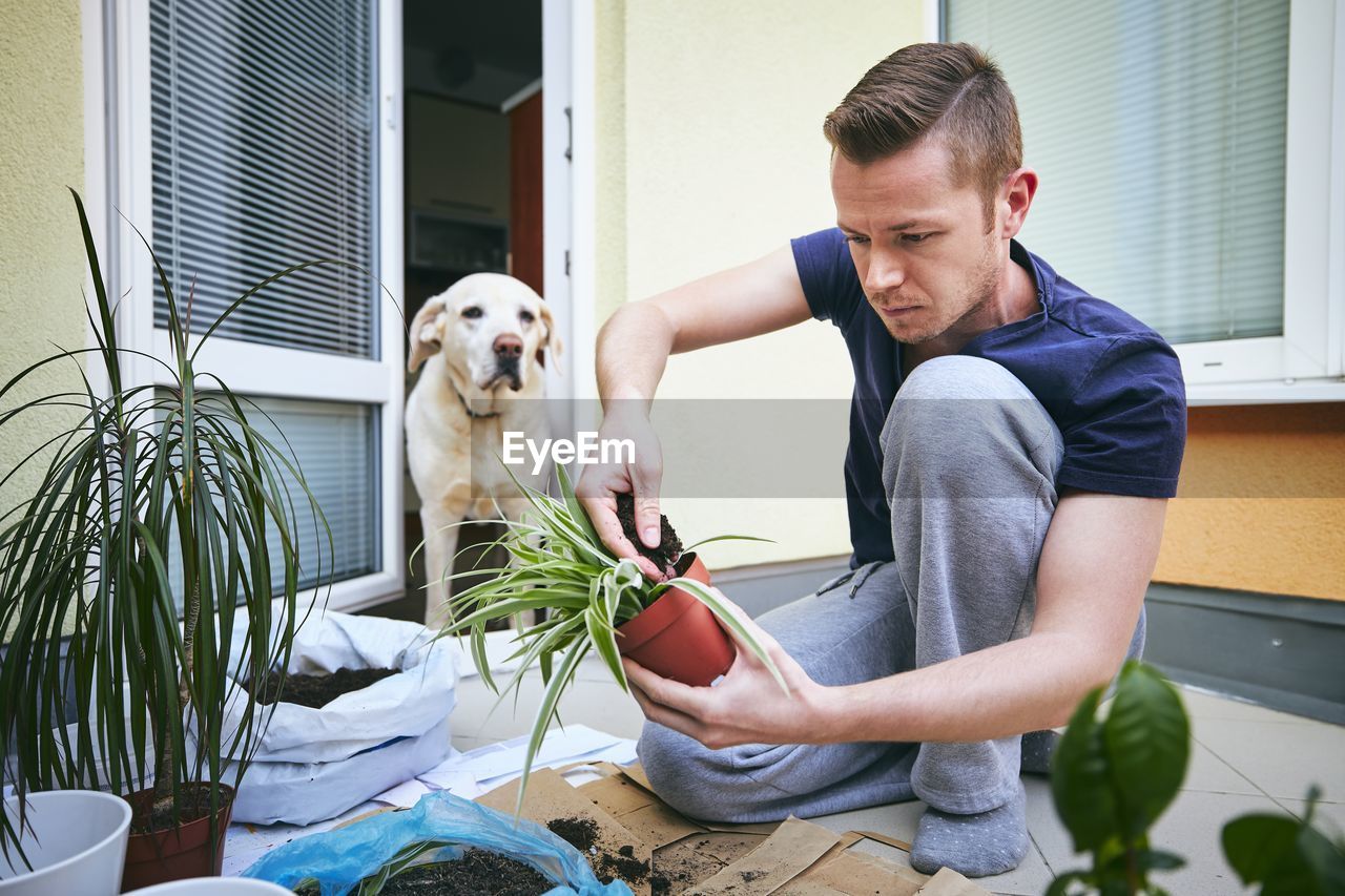 Young man with dog