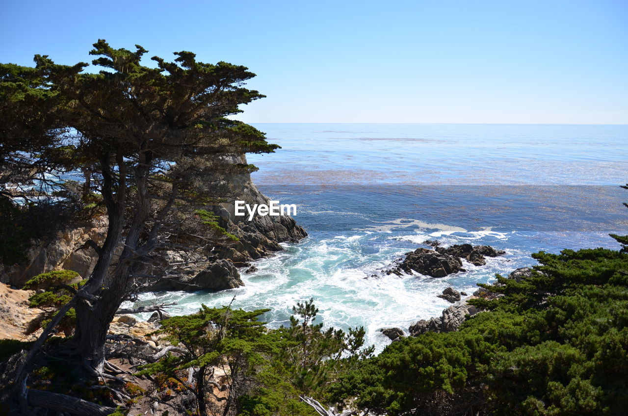 Scenic view of sea against clear sky