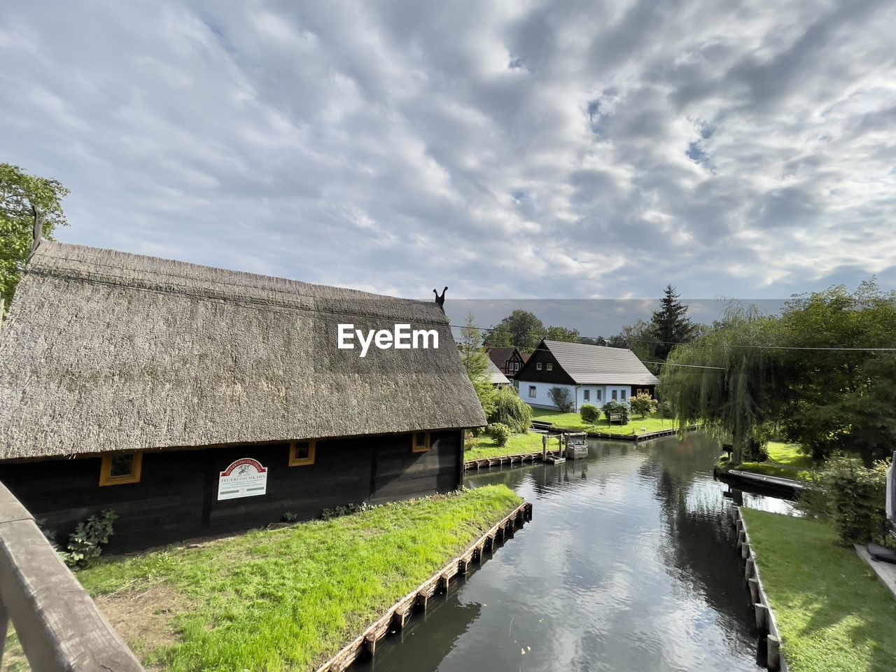 Houses at waterway