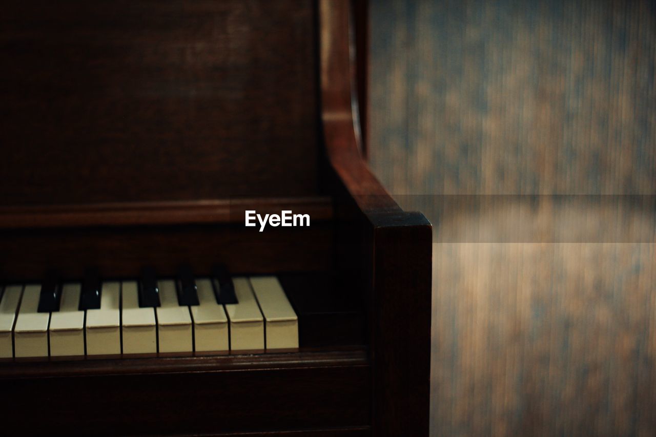 Close-up of piano at home