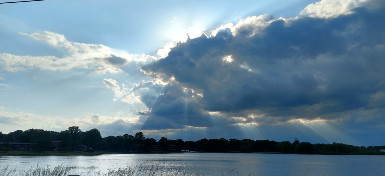 PANORAMIC VIEW OF LAKE AGAINST CLOUDY SKY