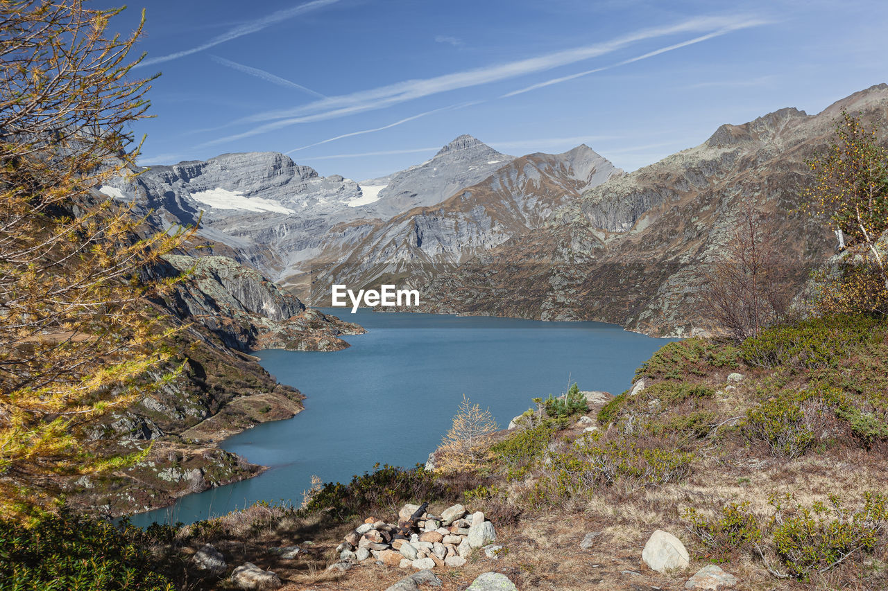 Emosson lake in autumn, valais wallis, switzerland