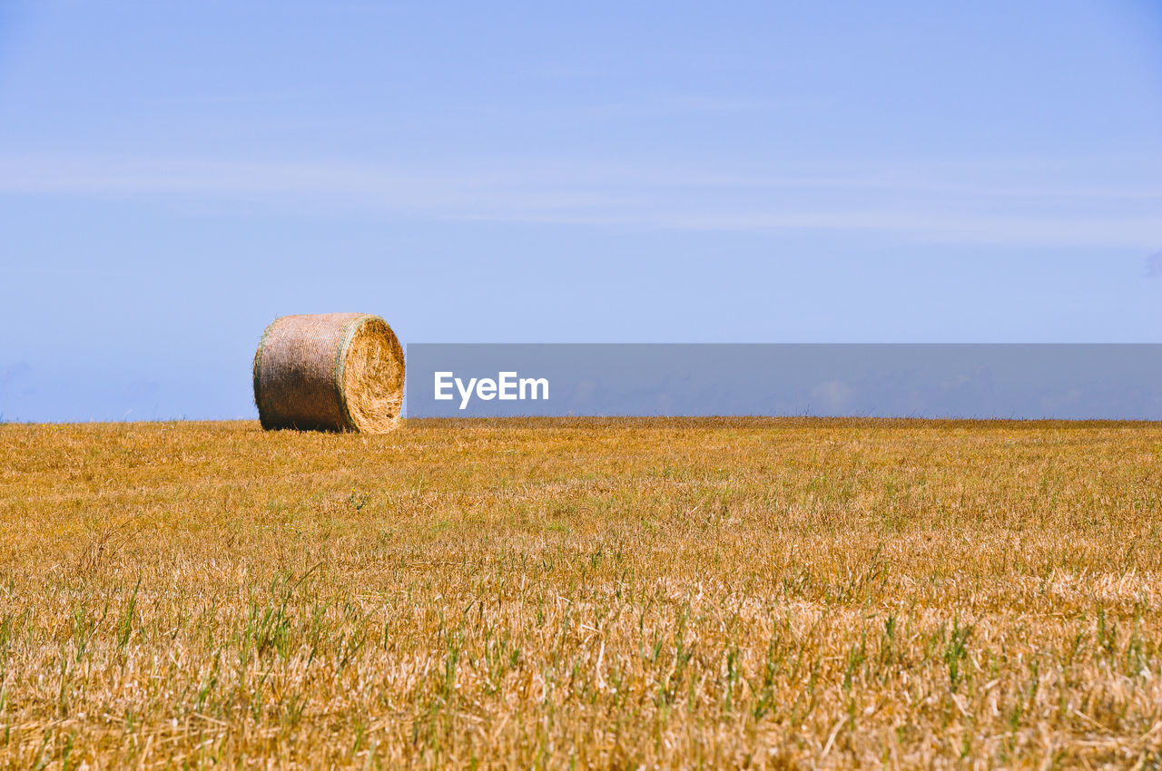 Hay bales on field against sky