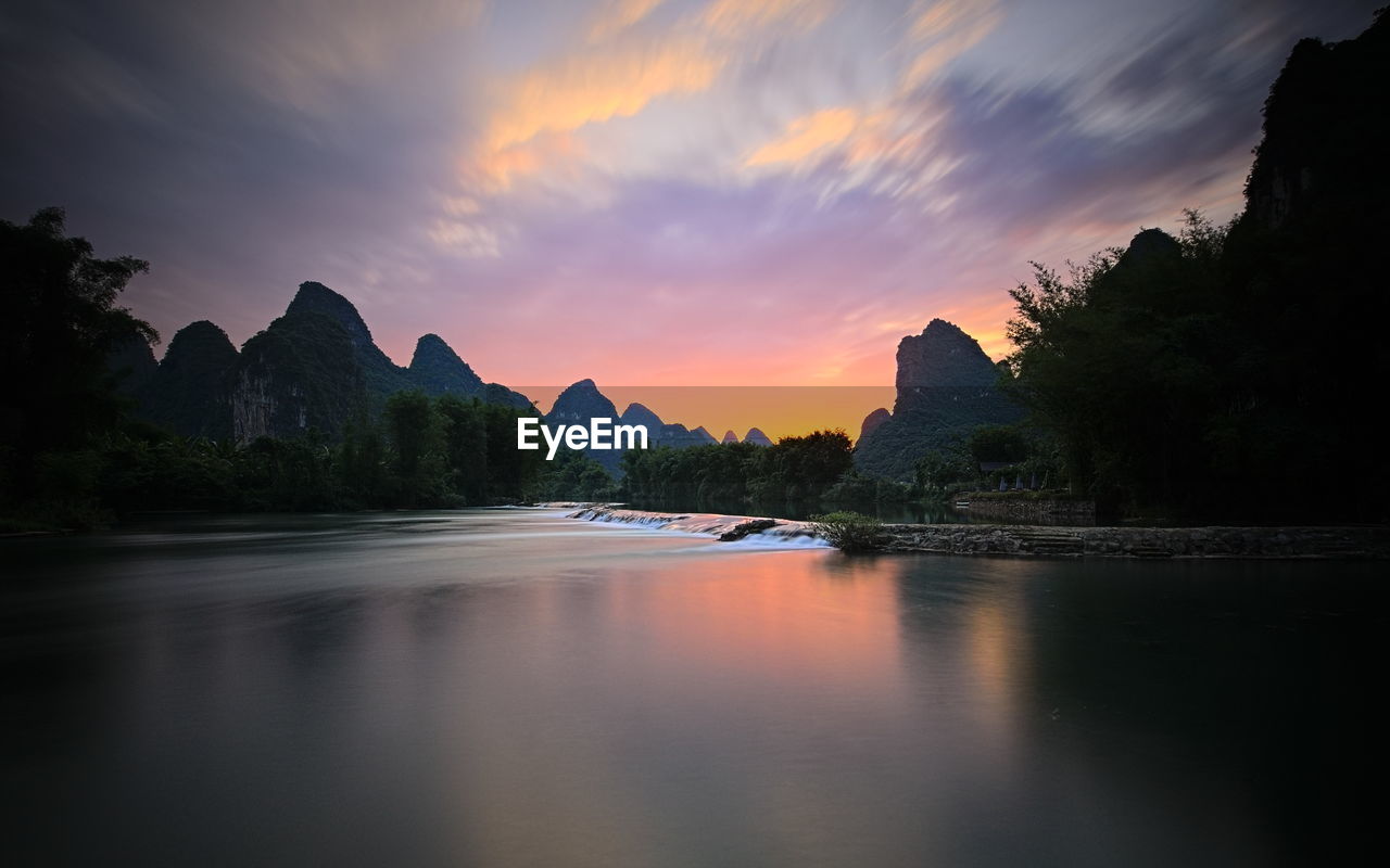 View of mountain at sunset